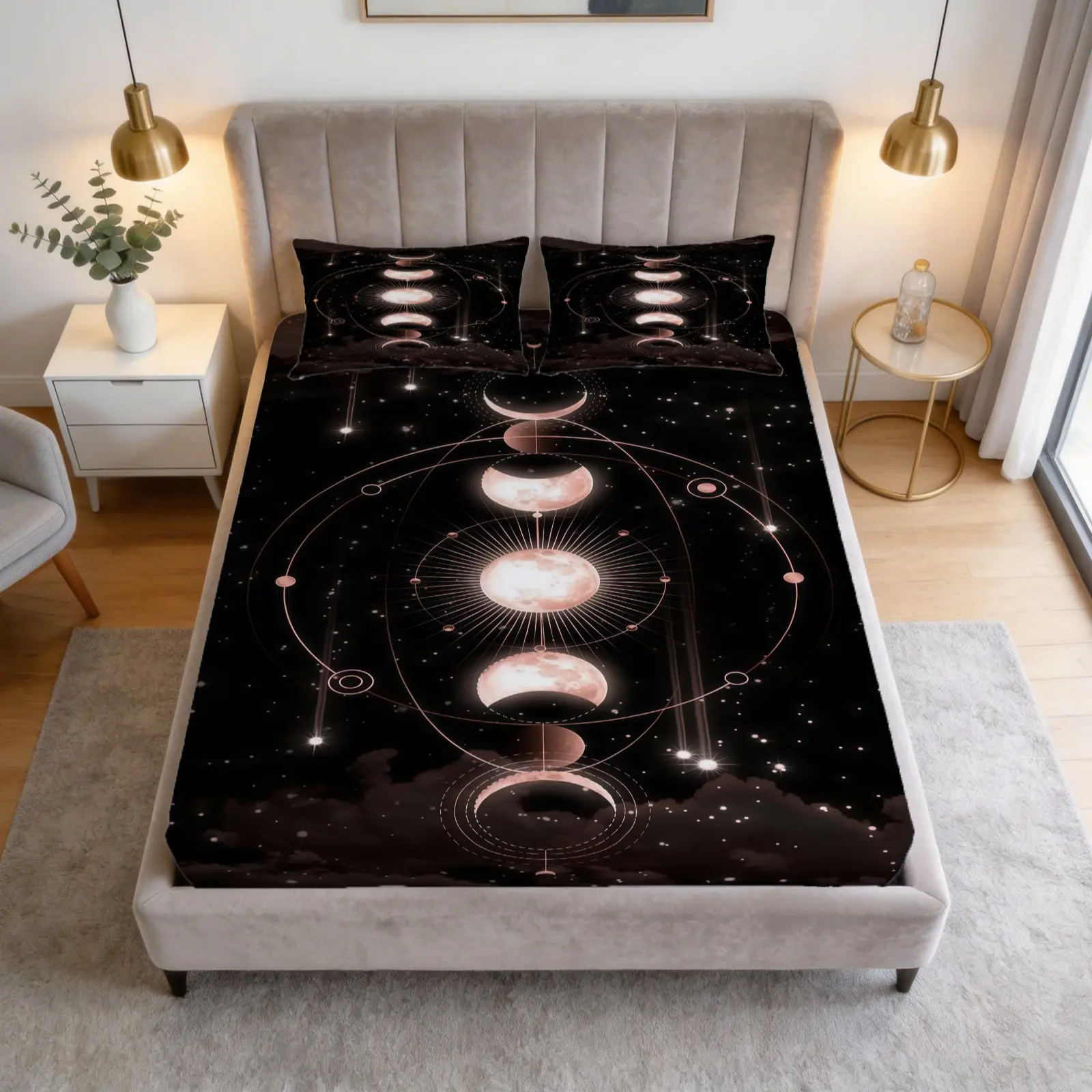 Bed Sheet Set With Star And Moon Print Pattern, Divination Theme Bedding Set, 1 Bed Sheet Paired With 2 Pillowcases (Excluding Pillow Core), Suitable For Bedroom Decoration And Gifts For Teenagers And Adults