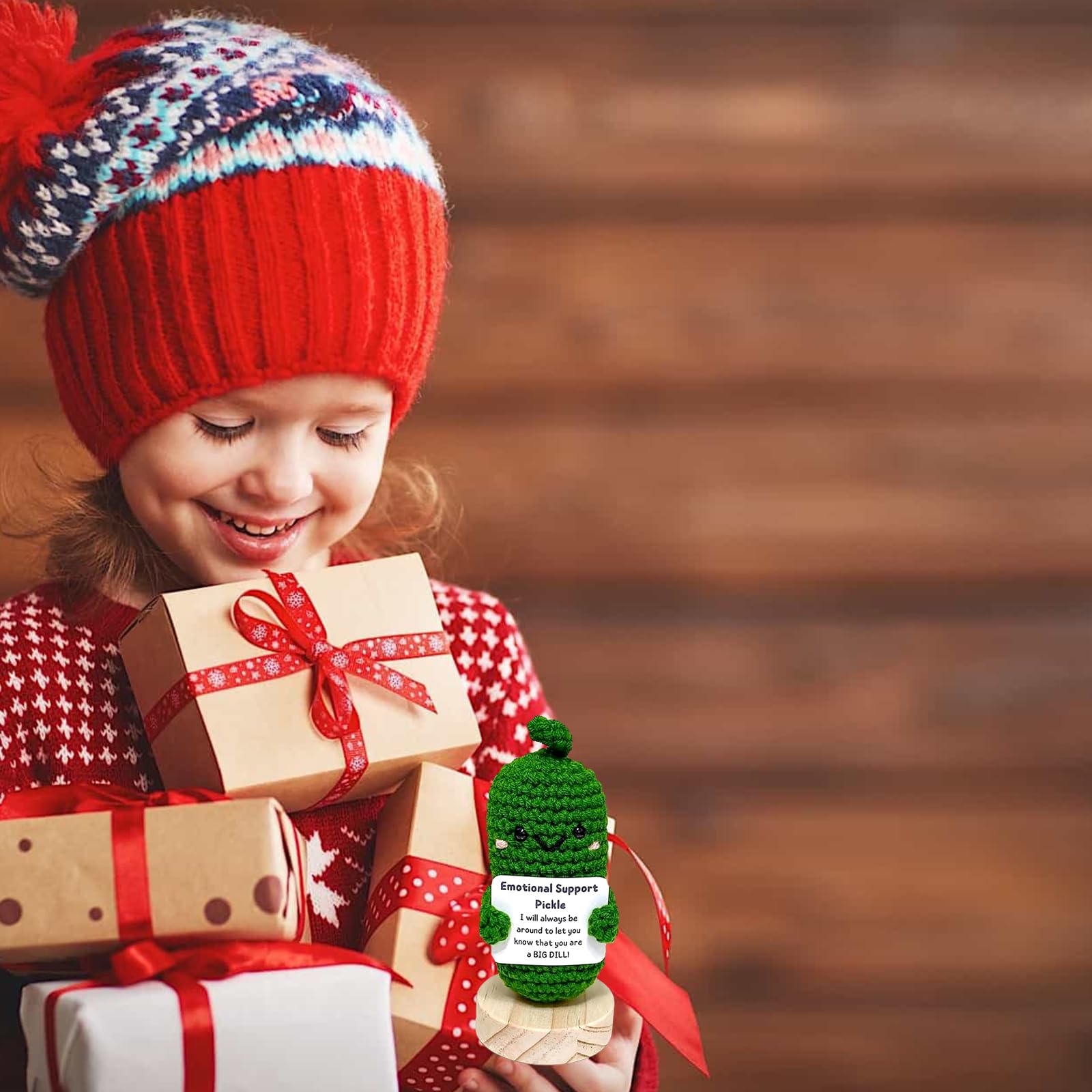 Emotional Support Pickle, Cute Crochet Pickled Cucumber Knitting Doll Handmade Crochet Doll Inspirational Gifts Ornaments Emotional Support Crochet Pickled Knitting Doll for Christmas Ornament Gift