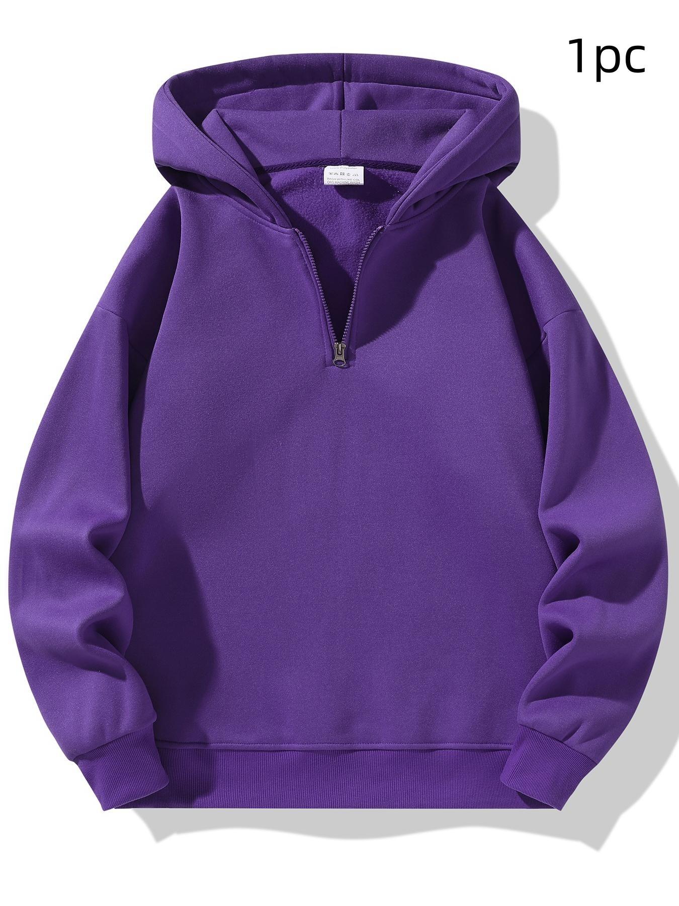 Men's Plain Half Zip Drop Shoulder Essentials Hoodie, Street Fashion Hoodie, Regular Fit Casual Long Sleeve Hooded Sweatshirt for Fall & Winter, Men's Clothes for Daily Wear