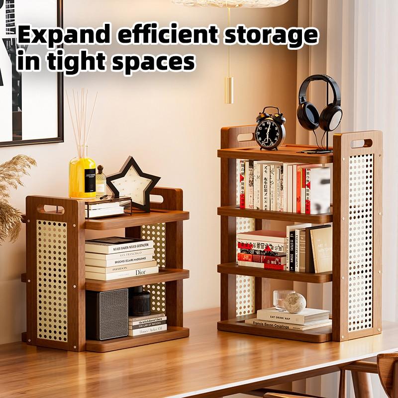 1pc Bamboo Desktop Organizer, Woven Style Bookshelf, Handheld Figure Display Rack, Cosmetic Holder, Cup Storage, Living Room Kitchen Use