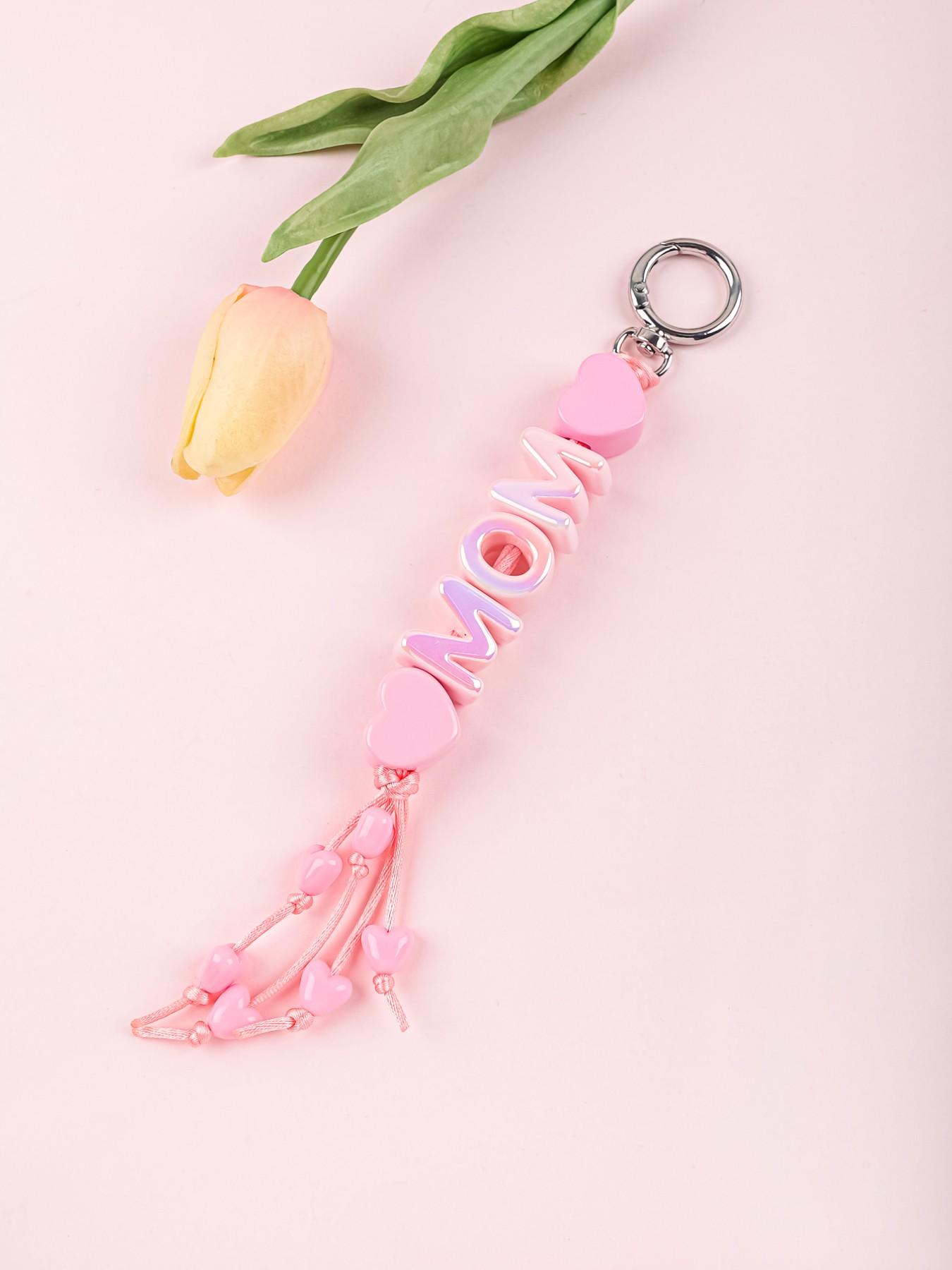 Mom Keychain, Heart Beaded Keychain, Iridescent Letter Keychain, Macaron Color Bag Charm, Tassel Heart Strap, Mother's Day Gift, Cute Aesthetic Keychain