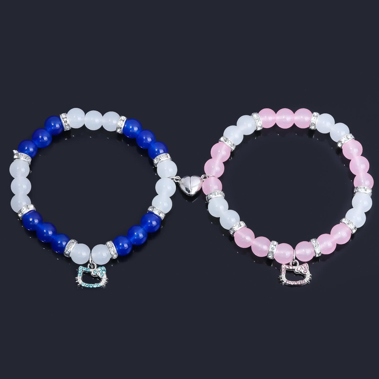 Cute Kitty Cat Pendant Beaded Bracelet, Elegant Kt Cat Wristband for Girls, Party Accessory Gift, Festive Jewelry for Women