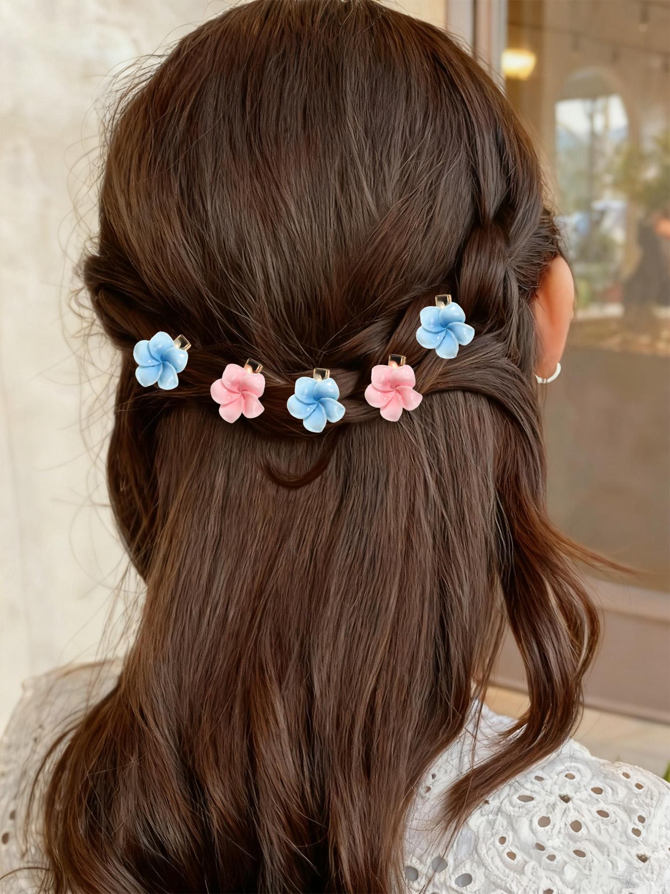 37pcs powder blue hair ring hairpin set, hair ring resin egg flower small hairpin seamless clip square clip, Macaron powder blue hair accessories set, ladies daily commute appointment