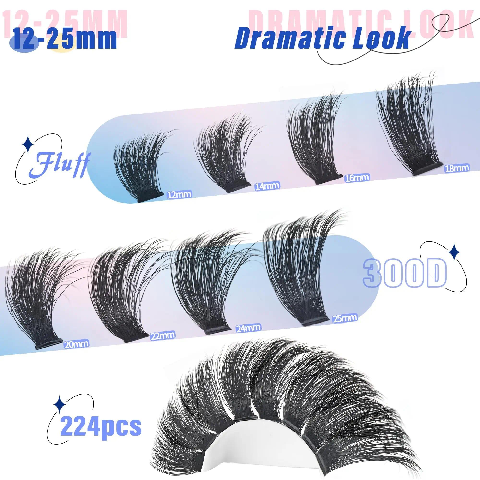 Yaiseiko Lash Clusters 300D Thick Long 12-25mm Volume Cluster Eyelash Extensions 224Pcs Wispy Individual Lashes D Curl Waterproof Eyelash Clusters Soft False Eyelashes DIY at Home