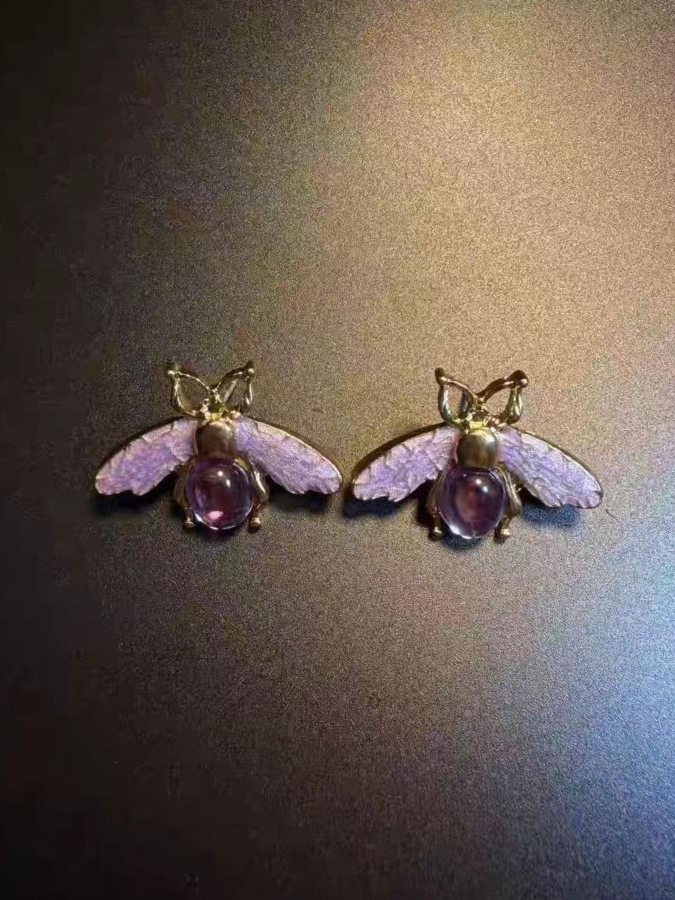 Gemstone Bee Earrings, Whimsical Insect Studs, Retro Style, Simple Fashion, Perfect Gift, Daily Accessory, Party, Holiday