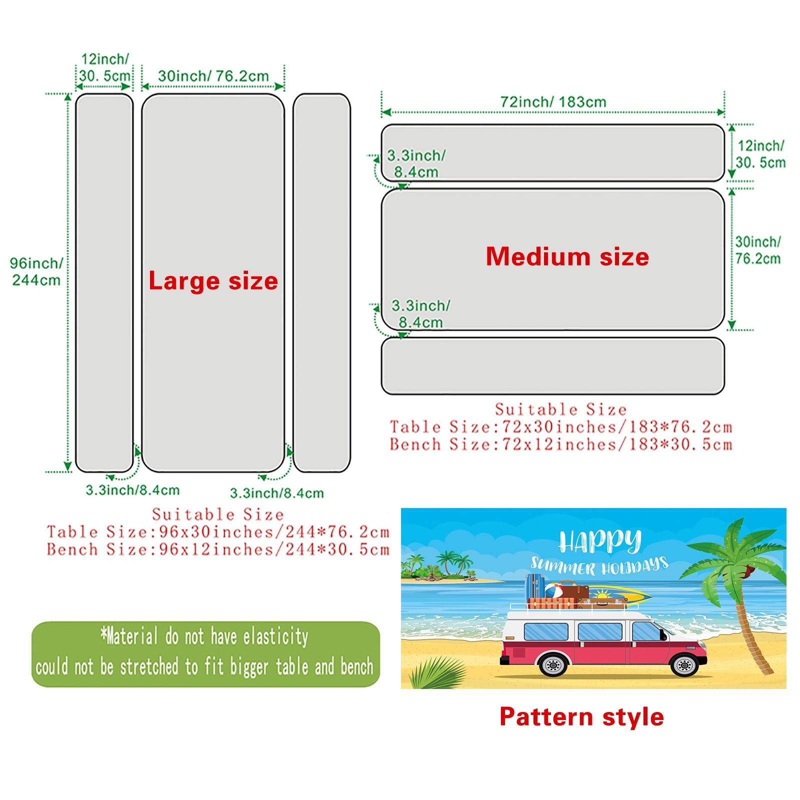 3pc Party Camping Yard Tablecloth Set, Beach RV Vacation Scene, Elastic Stretch Cover, Windproof Rectangular Tablecloth, Outdoor Picnic BBQ