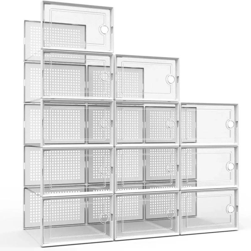 24 packs of thickened transparent shoe boxes (with lids), foldable stackable shoe racks, display storage rack, space-saving storage and finishing devices, suitable for homes and dormitories, Clear Shoe Storage, Clear Shoe Organizer