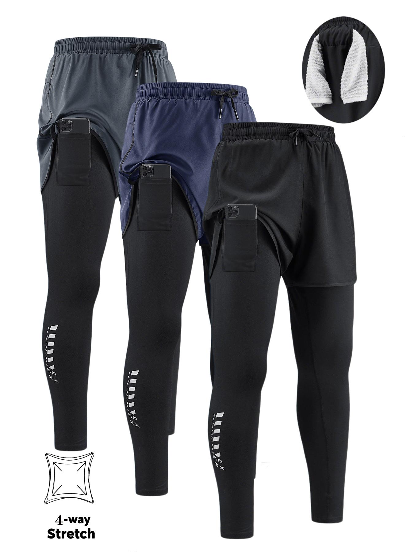 Men's 2-In-1 Quick Dry Breathable Elastic Running Pants with Elastic Waistband, Built-In Phone Pocket & Towel Loop, Breathable Comfort Quick-Dry Fabric for All Seasons,Perfect for Outdoor Running and Gym Workouts Outdoor Activities Trousers