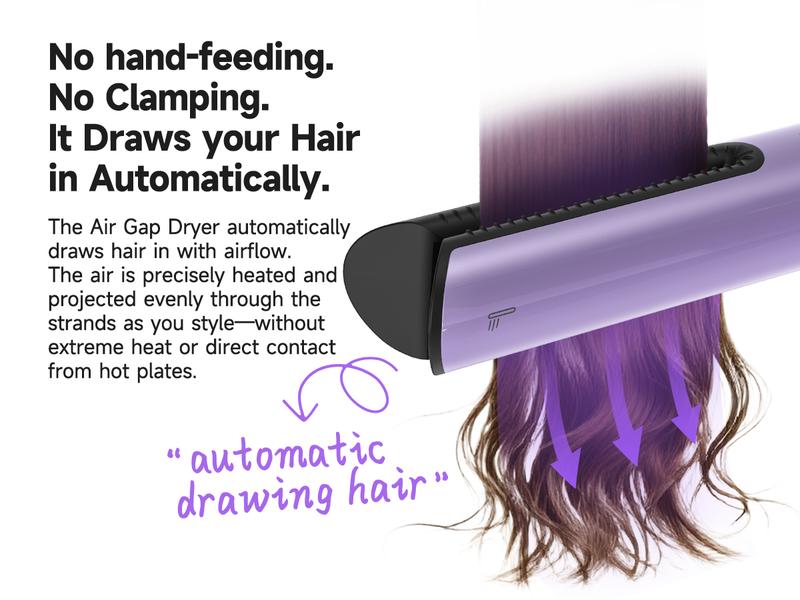 JELLYFISH AGD100 Air Gap Dryer 1400W Hair Straightener  | Clamp-Free Zero Touch No Damage 2-in-1 Dry & Straightening Tool | 1400W High-Speed Professional  Salon Air Gap Hairdryer | 2 Speeds 4 Temps 1.1lb Lightweight for Home Travel