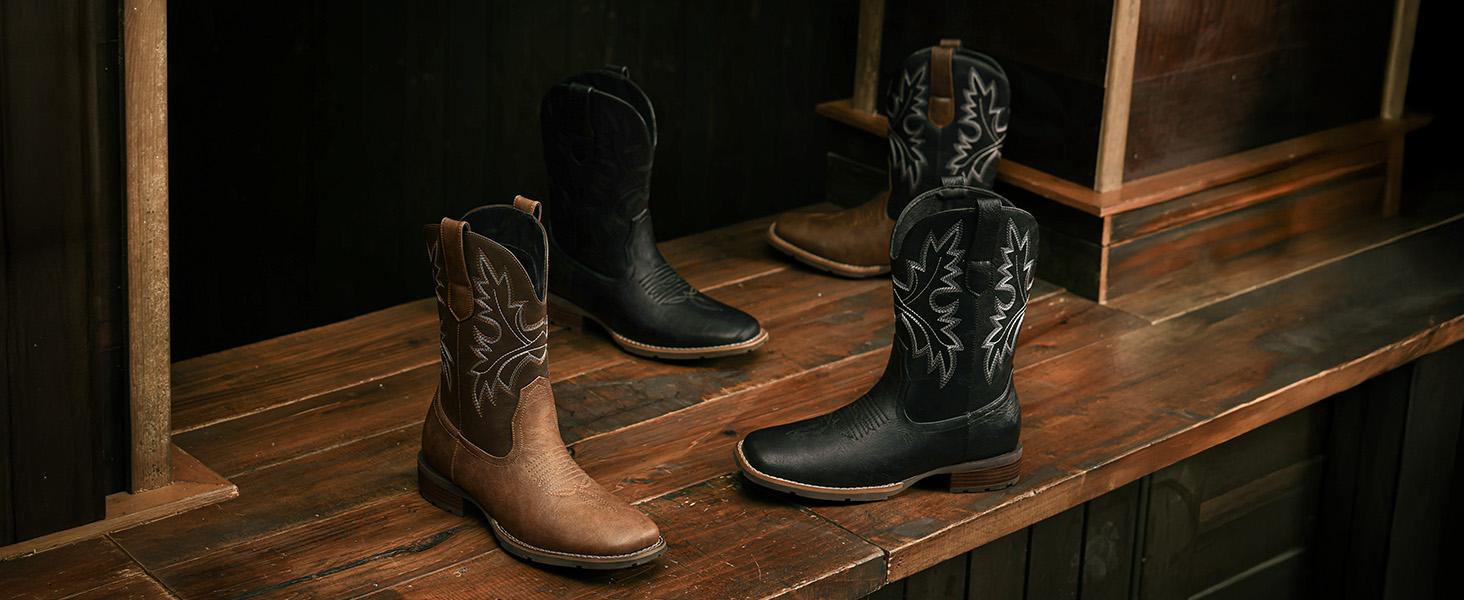 【Rodeo Boots】Wranglette 2026 Men’s Western Work Boots: Brown Cowboy-Style Work Boots – Waterproof, Slip-Resistant for Ranch, Construction, Daily Wear (Rugged Durability + Classic Western Flair for Hardworking Guys)