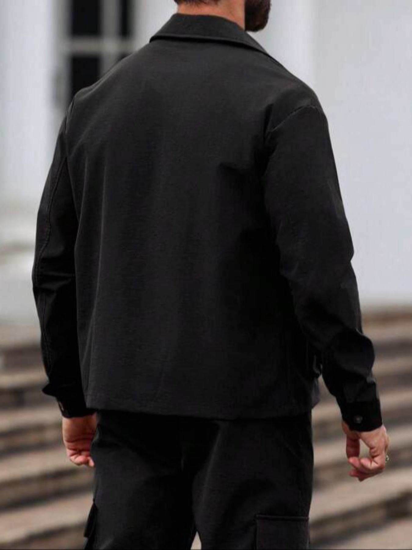 Fkfcv High-Quality Fabric Men's Jacket, Stylish Classic Long Sleeve Streetwear with Pockets, Perfect for Cold Autumn and Winter Seasons