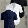 3pcs Set Men's Summer Short Sleeve - Lightweight Breathable Plain Color Button-Up Casual Shirt with Stand Collar, Low-cut collar designr Beach Vacation, Pool Party & Casual Attire, Beach Shirt, Shirt Pack, gift for husband