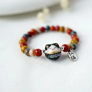 b03 Cat Bracelet For Girls Colorful Beaded Bracelets Harajuku Ceramics Anime Pendant Charm Bracelets Jewelry Gifts Wholesale