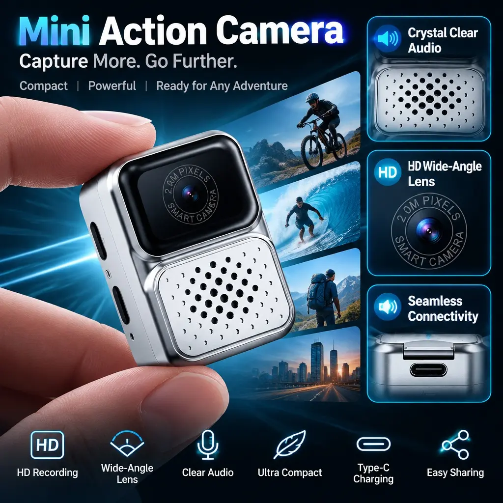 Wearable Necklace Mini Camera S130, New 0.96 Inch HD Sports Camera, Portable Student Cam for Daily Photos & Videos