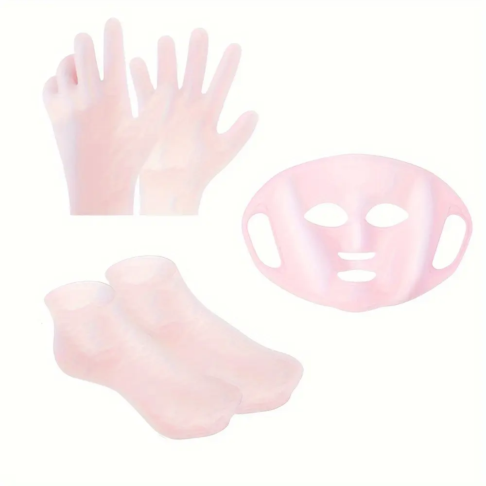 3pcs Silicone Moisturizing Set - Mask Cover, Silicone Gloves, Socks, Skincare Tools, Self care tool, Anti-Evaporation, Anti-Slip Fixed Mask Strap, Beauty Tools to Chapped Skin, Daily Care for Hands And Feet