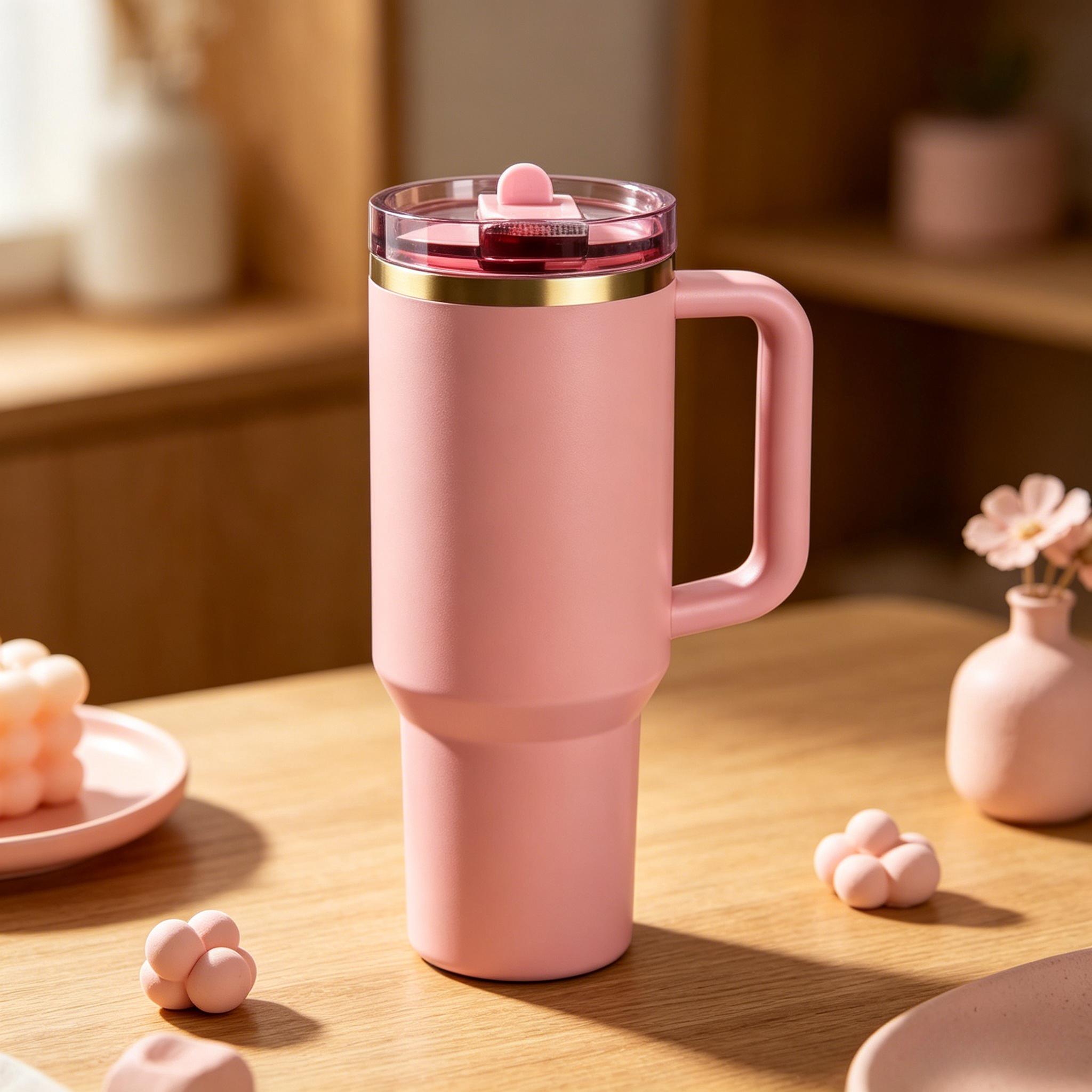 Lotus Pink Giant Leak-Proof Stainless Steel Tumbler with Removable Foldable Straw Lid, Insulated for Hot & Cold,40oz