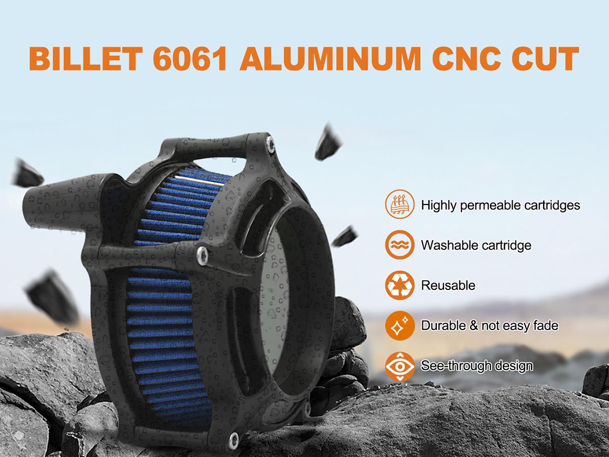 Black Clarion Air Cleaners Filters for Harley Fat Bob FXFB 107 FXFBS 114 Touring M8 114 117 Engine 2018-Up Billet Aluminum Face Plate Reusable Element Filter - Motor Parts Accessories