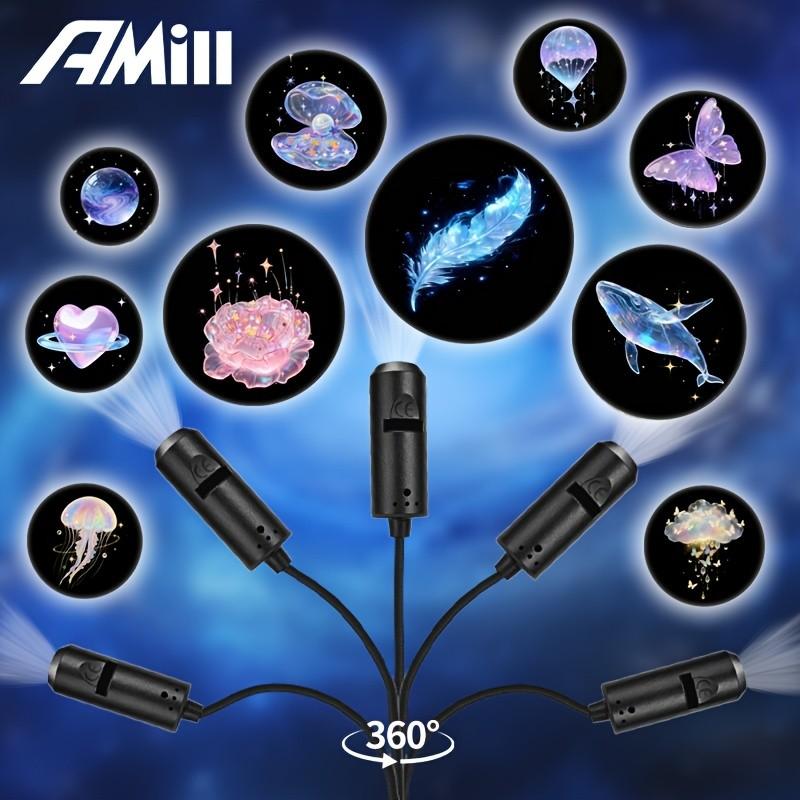 10pc Pattern LED Projector Night Light, Creative Dream LED Projector Lamp, 360° Rotatable LED Night Glow, Room Bed Ceiling Decor