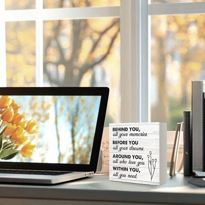 Inspirational Desk Decor for Women, Behind You All Your Memories Wood Box Sign, Small Motivational Living Room Bedroom Shelves Desk Decor Signs 5x5 INCH