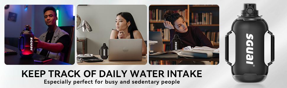 Cool Springtok Sports Water Bottles 44oz with Tritan Finish, Built-in Straw, Unique Smart Water Cup with LED Light, Dual-Handle & App Control - Fun