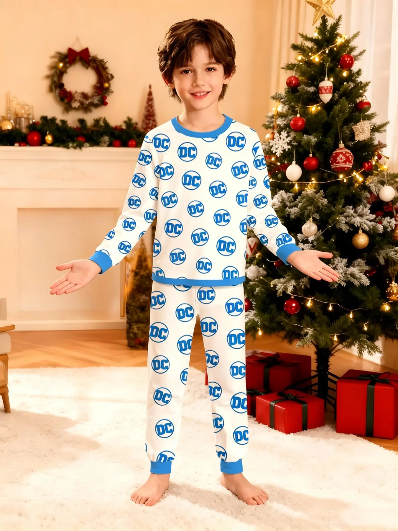 Official Warner Bros. Boys' Long Sleeve Pajama Set, Dc Batman Full Print, Home Wear, Christmas Gift, Superhero Kids Pajamas