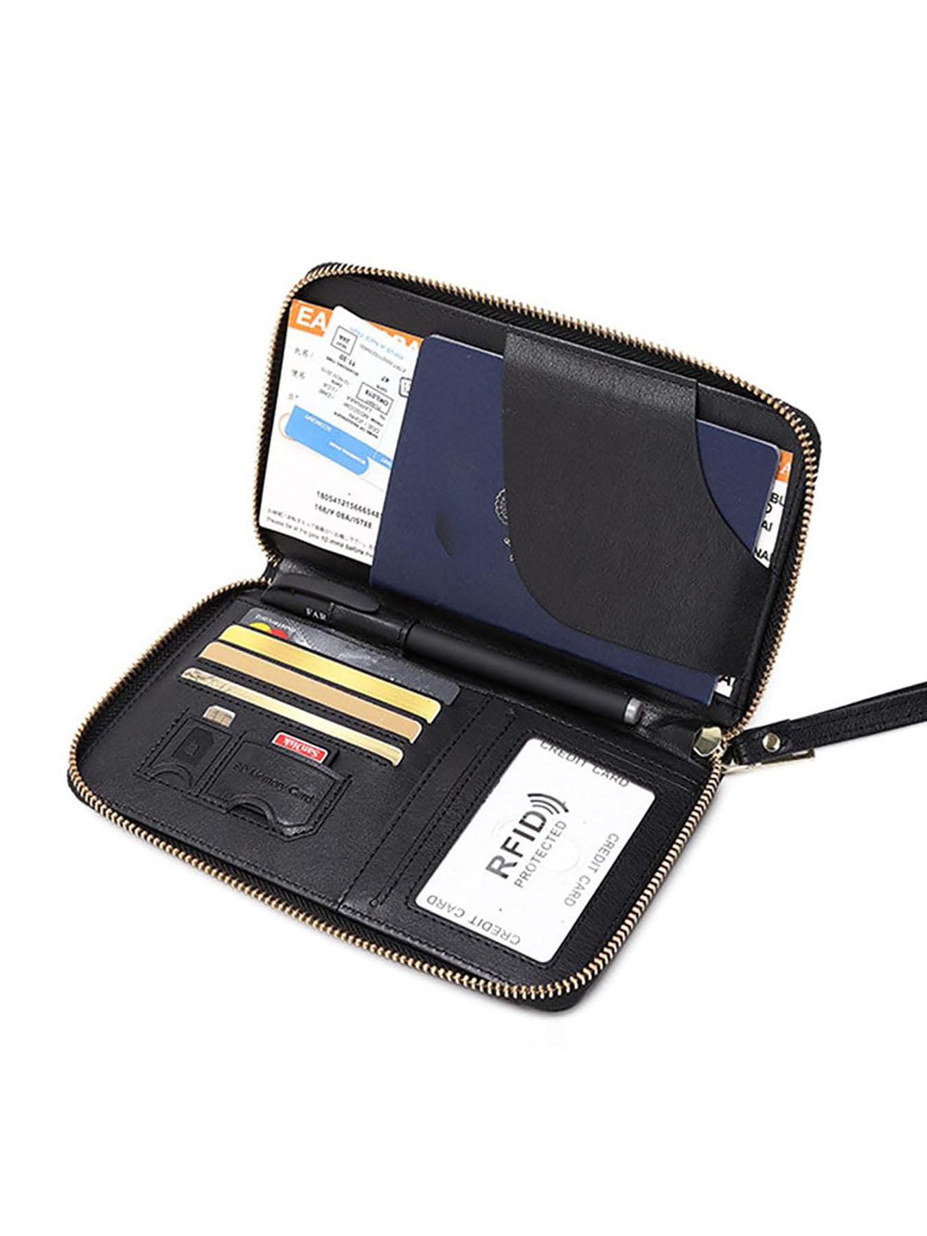 Unisex Zippered Passport Holder, Leather Travel Wallet with 2 Passport Slots, Multi-Card Organizer for Family Travel, International Trip & Gift