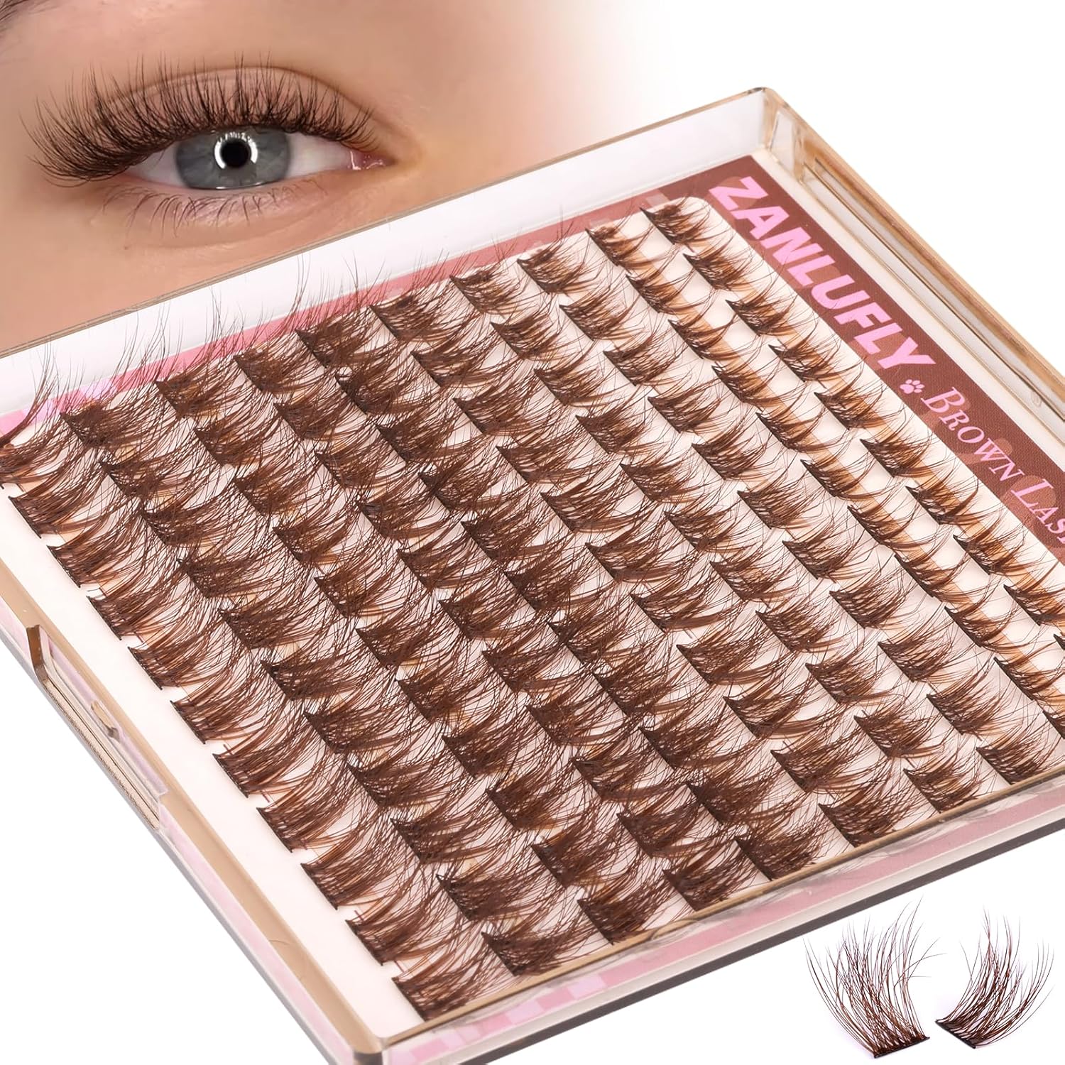 110pcs C Curl Cartoon Eyelash Cluster Kit, Eyelash Extensions Kit, Natural Look Fine Thread DIY Eyelash Extension Set with Glue Remover Tweezers Brush