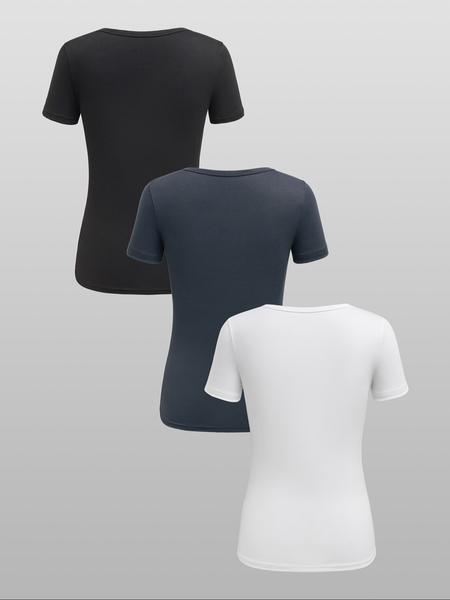 Women's Solid Button Tee, Casual Chic Minimalist Short Sleeve T-shirt for Summer, Ladies Clothes for Daily Wear