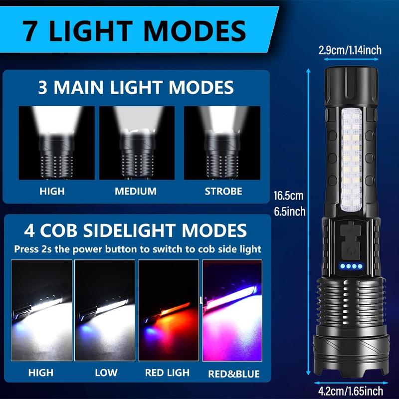 2-pack Rechargeable LED Flashlight, Portable Pen Clip Flashlight with Telescopic Zoom and Power Indicator, 7 Lighting Modes, Strong Handheld Flashlight for Outdoor, Camping, Work, Emergency Situations