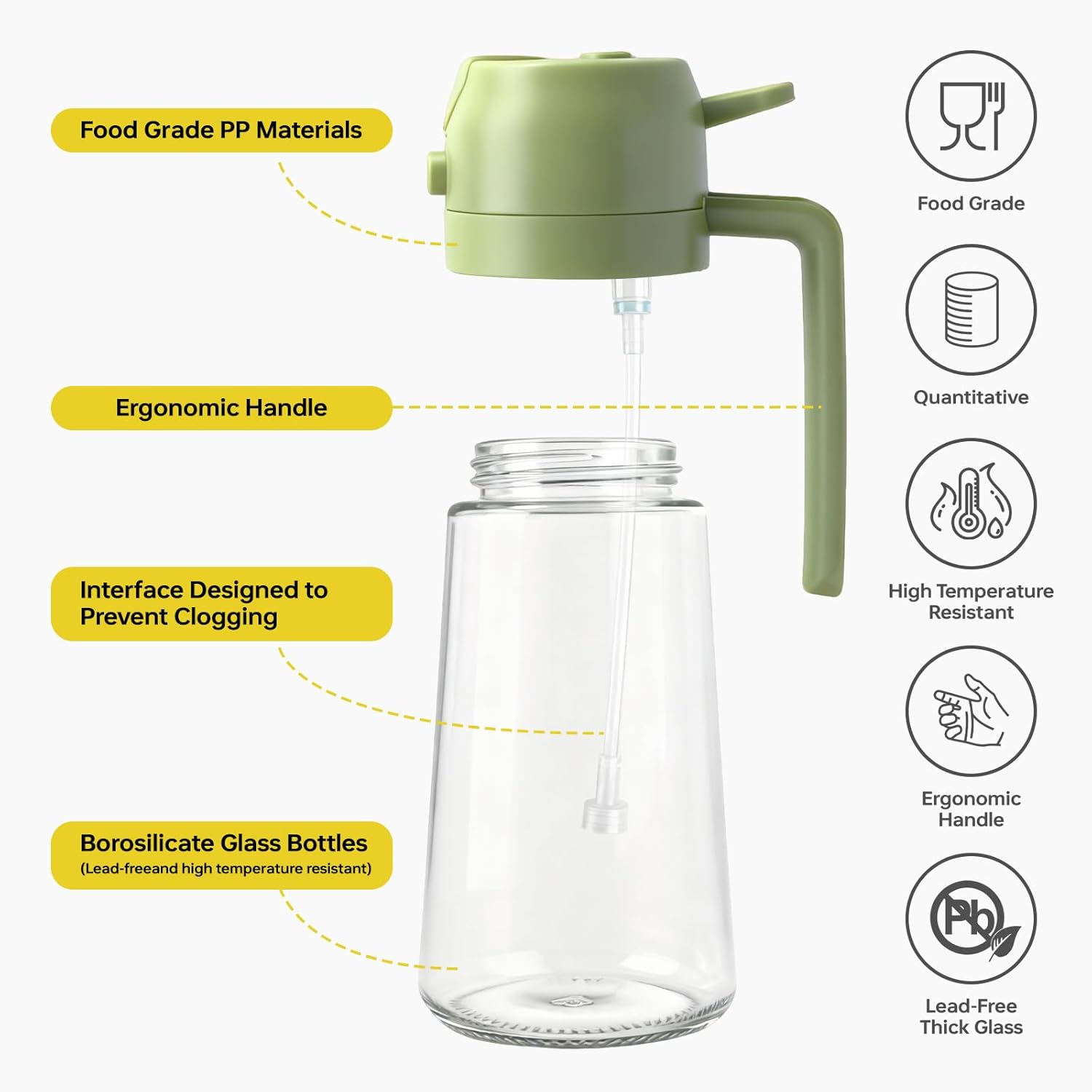 3Pack Kitchen Glass Oil Sprayer - 16oz/470ml 2 in 1 Dispenser Portion Control for Air Fryer BBQ Frying (Black+Green+White)