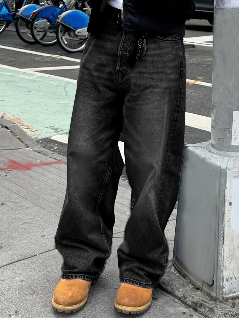 Men's New Fashion Regular Fit Jeans, Casual All-Season Washed Denim Long Pants, Classic Style, Zipper Fly, Plain Pattern