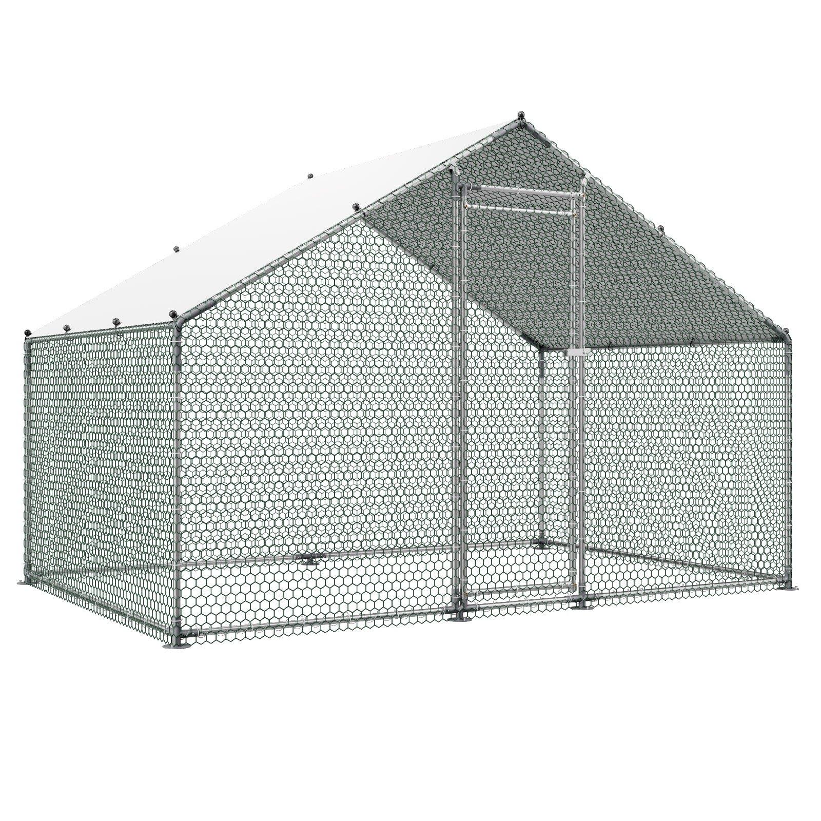 fathersdaygift  VEVOR Metal Chicken Coop, 9.8x6.5x6.5ft Large Walk-in Chicken Runs with Cover, Spire Roof Hen House Enclosure with Security Lock, Outdoor Duck Rabbit Cage Poultry Pen for Backyard, Farm, Yard