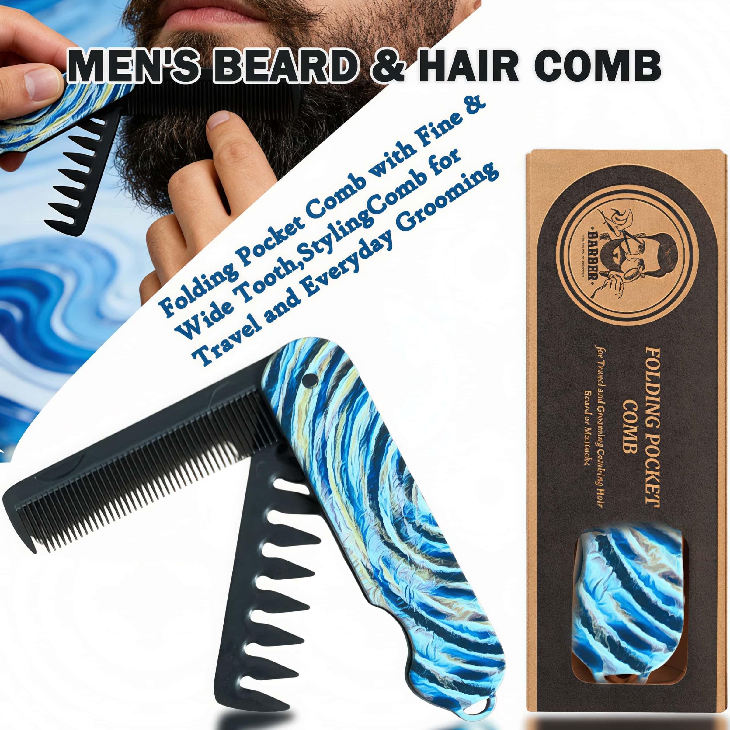 Folding Hair Comb for Men, Pocket Comb with Fine & Wide Tooth,Styling Comb for Travel and Everyday Grooming Combing Hair,Beard or Mustache