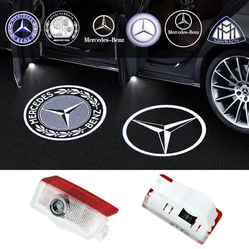 2pcs Car door welcome light logo Emblem For Mercedes Benz A C E GLC GLA GLE GLB Class W177 W205 W212 W213 X253 X156 W166 X247, Emblem Set, Logo Projection