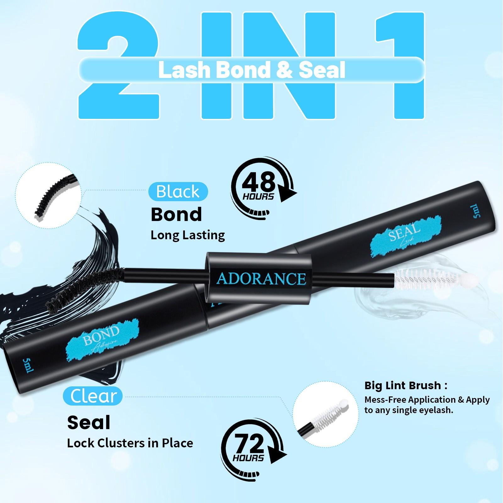 ADORANCE Waterproof Eyelash Glue (10-Count Pack), 2-in-1 Long-Lasting Lash Bond and Seal Glue, Sweat-Proof Eyelash Extension Glue for Cluster Lashes, Waterproof Eyelash Clusters