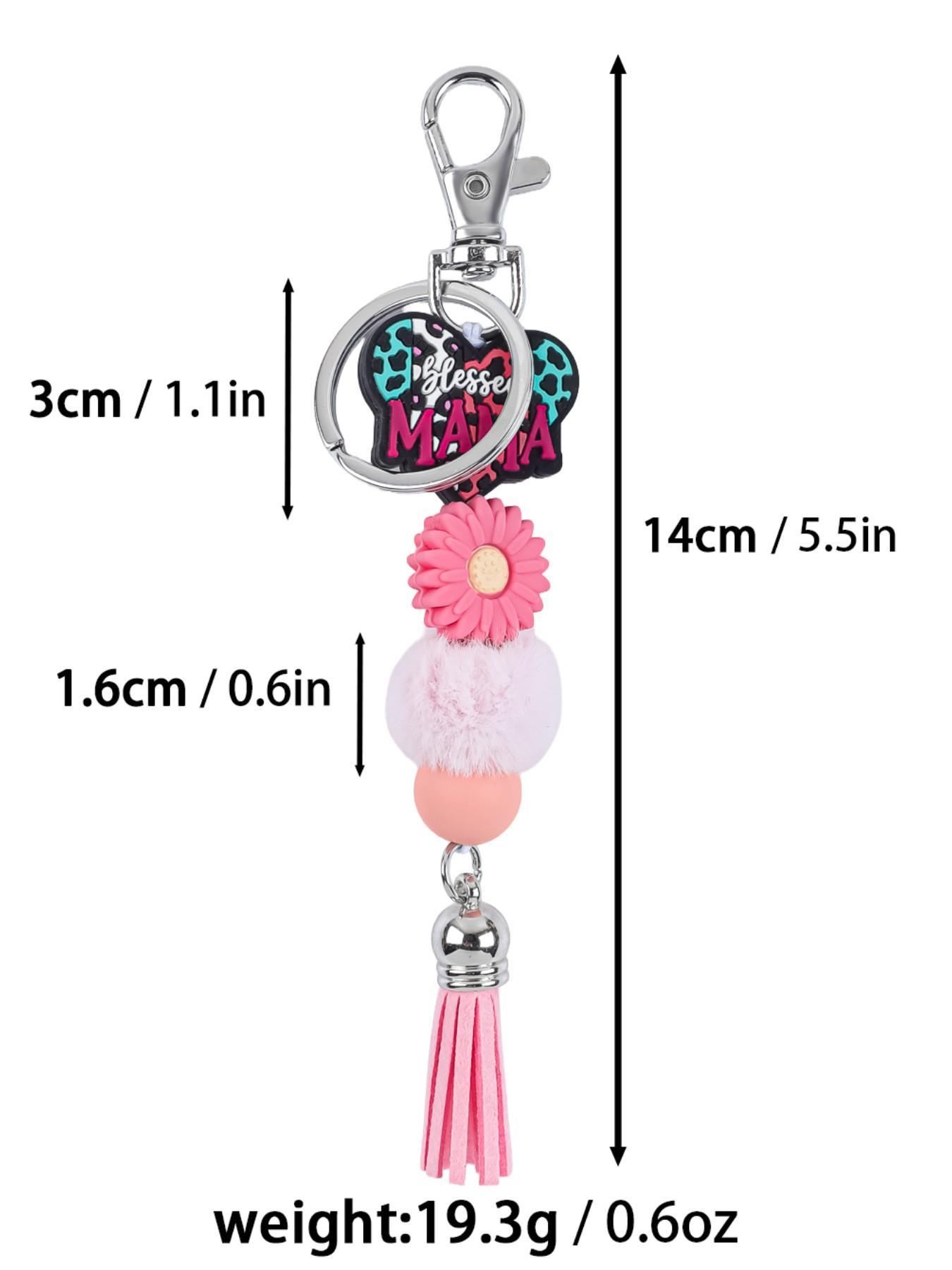 Mama Beaded Keychain, Mom Silicone Bead Key Ring, Mother's Day Gift, Leopard Print Keychain, Tassel Keychain, Mama Bag Charm, Sunflower Mama Keychain