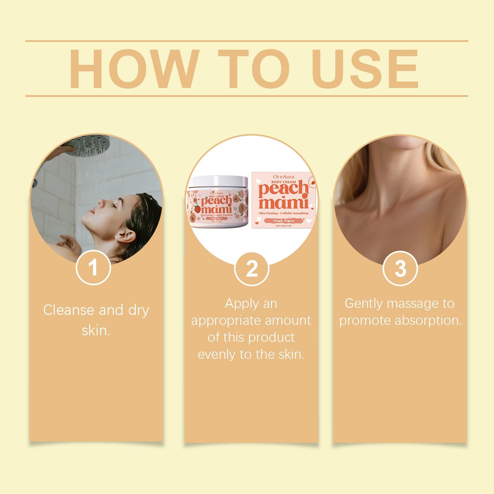 Peach Mami Firming Body Cream, Caffeine & Hyaluronic Acid for Smooth, Glowing, Hydrating Skin, Moisturizing & Nourishing Formula, Body Care