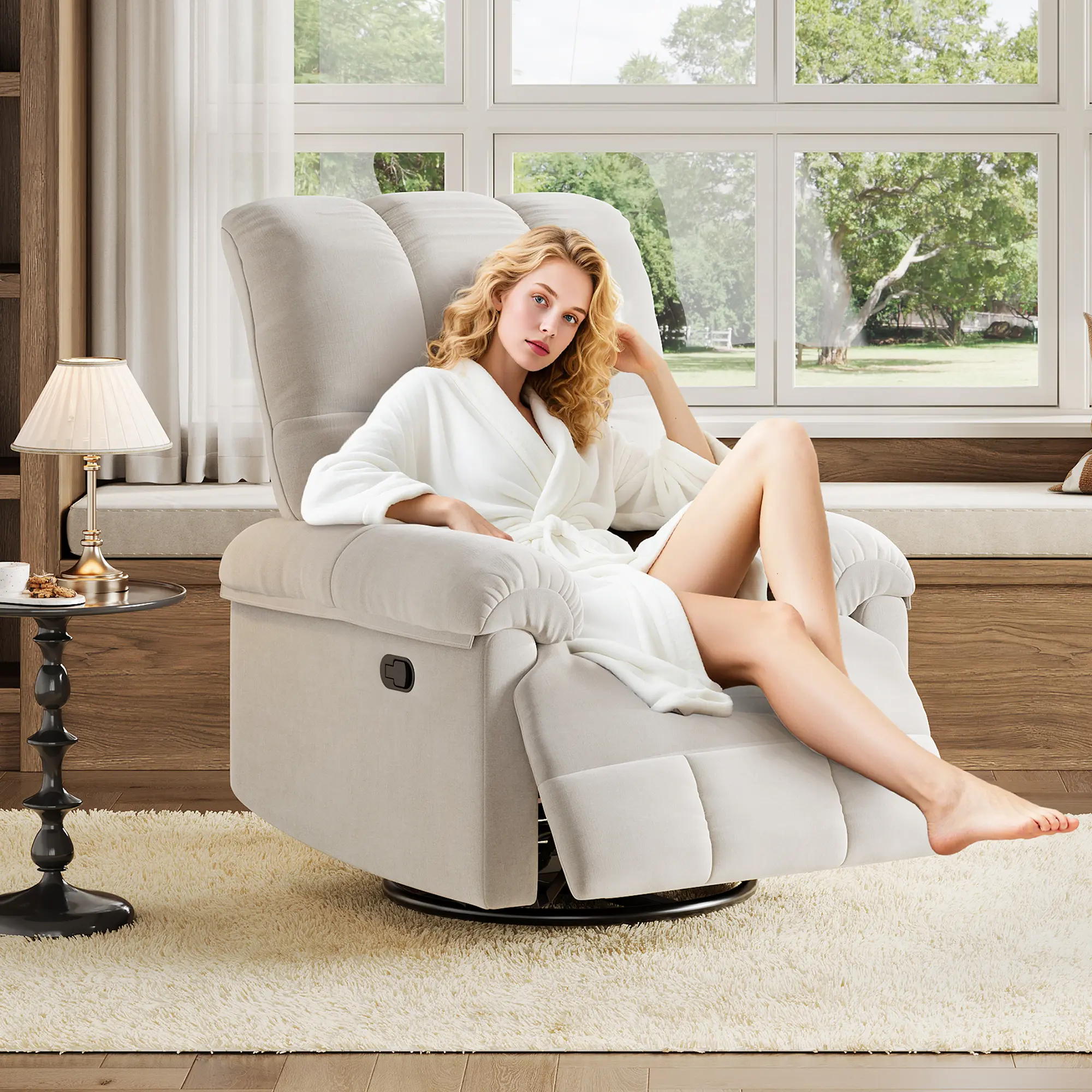 Swivel Rocker Glider Recliner Chair, Chenille PU Upholstered Nursery Chair with Padded Armrest & Deep Seat, High Backrest Manual Reclining Sofa Lounge for Living Room Bedroom Nursery