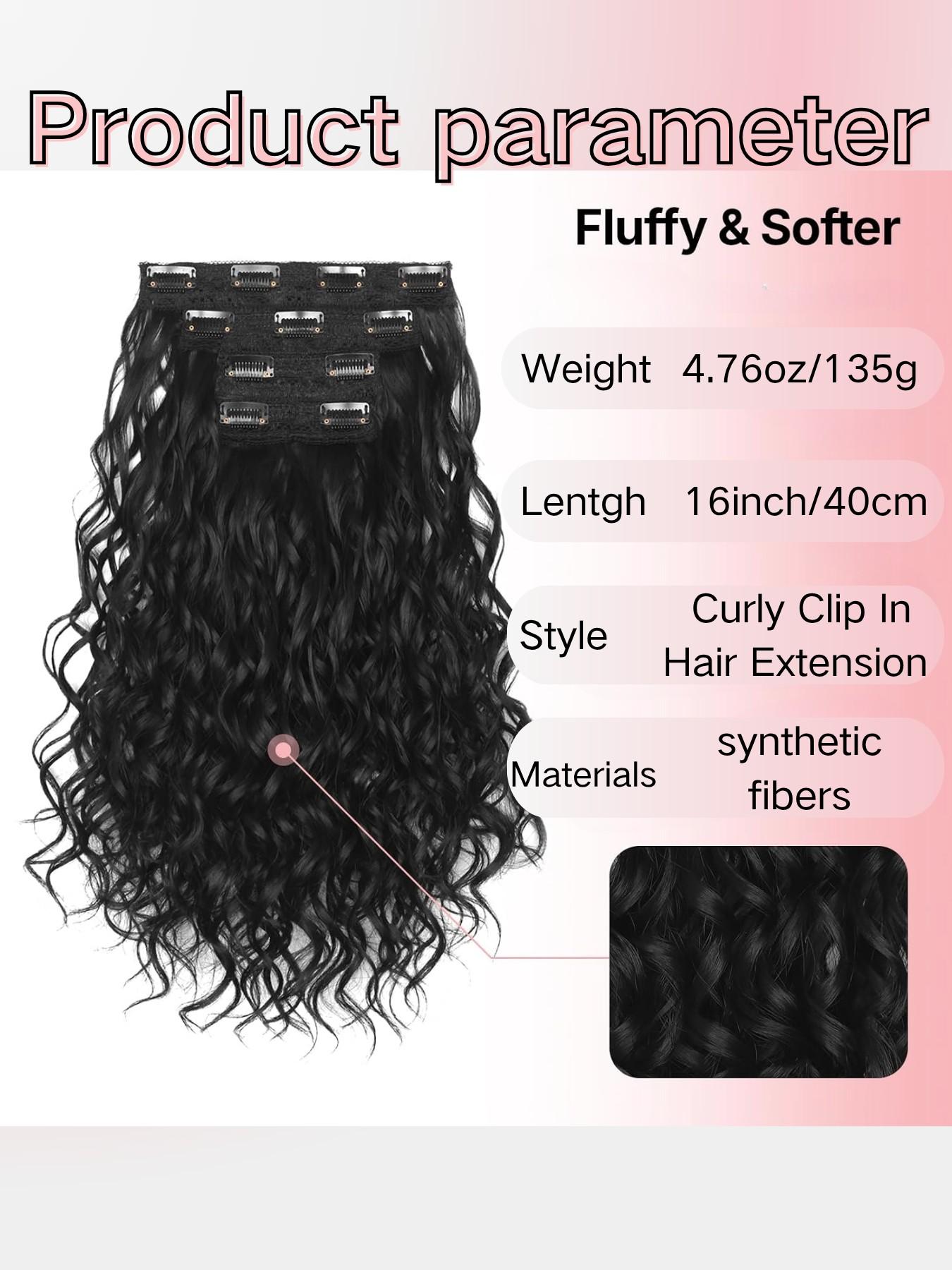 Curly Hair Extensions, 4PCS 16 inch Clip in Hair Extensions Lace Weft Short Curly Hair Extensions Clip Ins Invisible Natural Hairpieces for Women