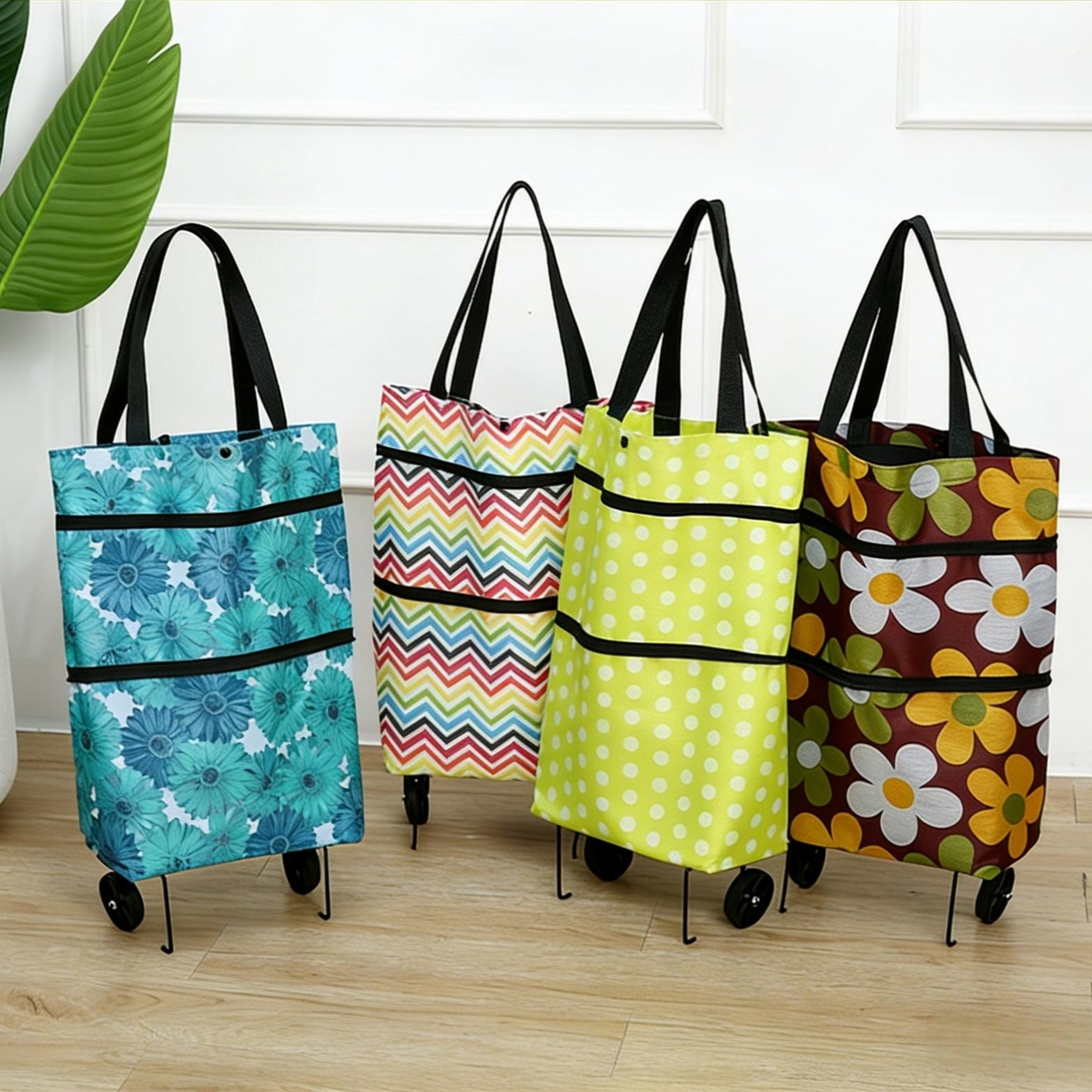 Dual-Use Shopping Bag, Convertible Rolling Cart, Foldable Grocery Carrier, Hands-Free Shopping Tool, Multifunctional Portable Trolley