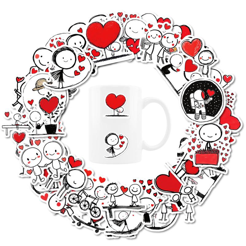 100pcs Heart Character Romantic Theme Sticker Set, Valentine's Day Heart Cartoon Decorative Stickers, Creative Self-Adhesive Wall Art, Wall Decal