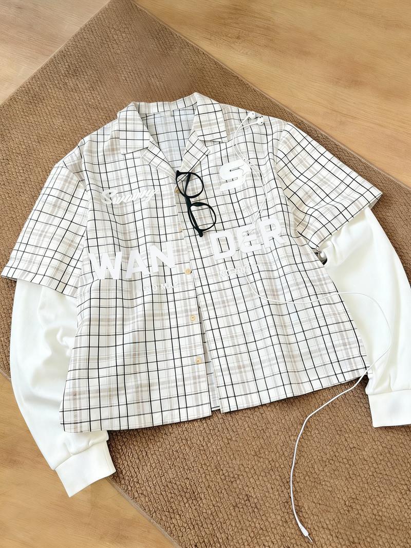 Unisex Free Print Plaid Shirt, Two-Piece Design with Vintage Graphics, Soft Button-Down for Grunge Style and Daily Wear