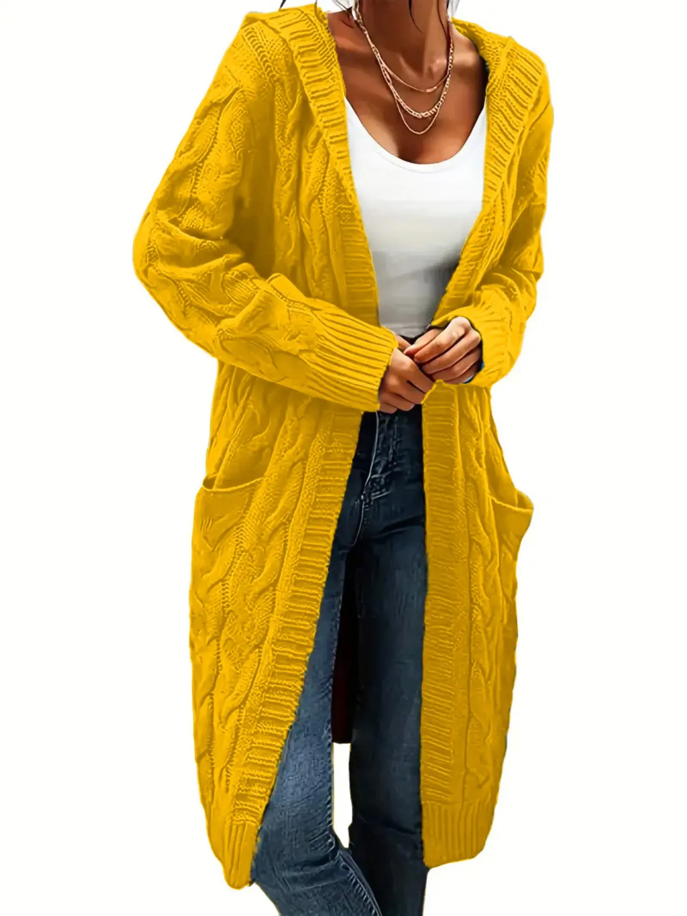 Women's Oversized Y2K Long Sleeve Cardigan, Simple Yet Chic Design, Hooded Knit Cardigan Open Front Long Sleeve Sweater Cardigan with Pockets, Perfect for Casual Wear, Comfortable & Stylish
