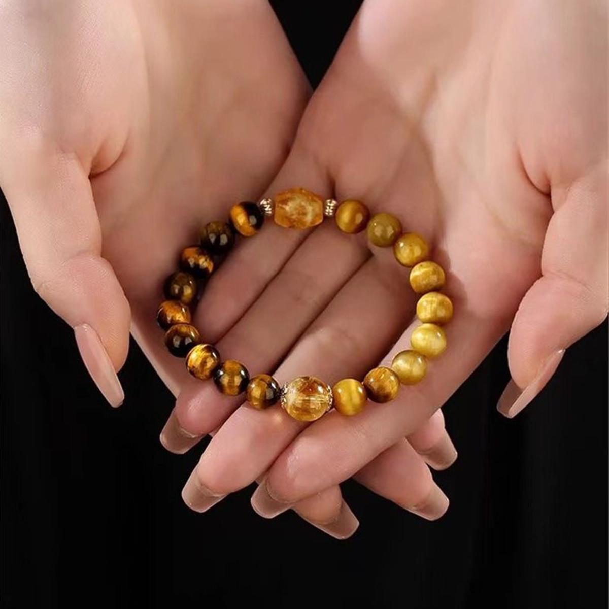 Money Attraction Bracelet Wealth Abundance Energy Protection Natural Crystal Tigers Eye Citrine Handmade Beaded Good Luck Bracelet Golden Friendship Bracelet jewelry Encouragement Gift Unisex