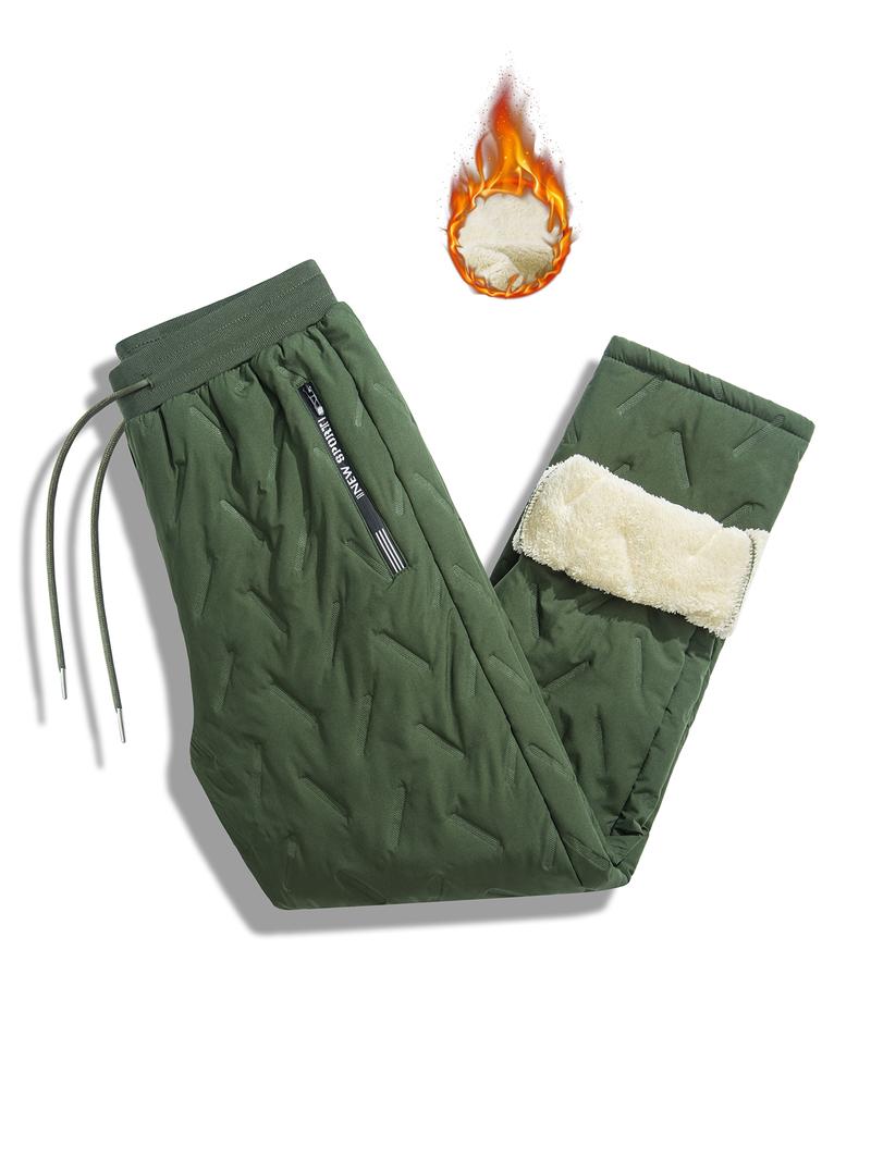 Men's Soft Comfortable Pants, Polyester Fleece Fabric, Zipper Details, Pockets and Waistband, Windproof Warm Outdoor Long Pants, Casual Outdoor Trouser