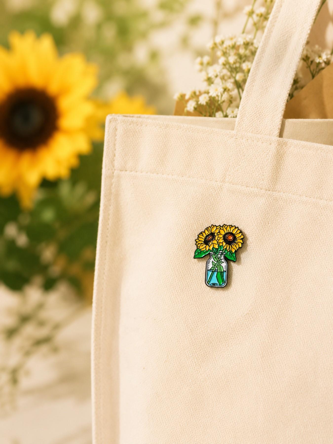 Floral Sunflower Jar, Enamel Pin Brooch, Collectible Pins, Durable Alloy Hard Enamel, For Women Garden Lovers Pin Fans Collectors, For Tote Bags Denim Jackets Lapels, Cheerful Aesthetic Style, Charming Gift for Best Friends Sisters Coworkers