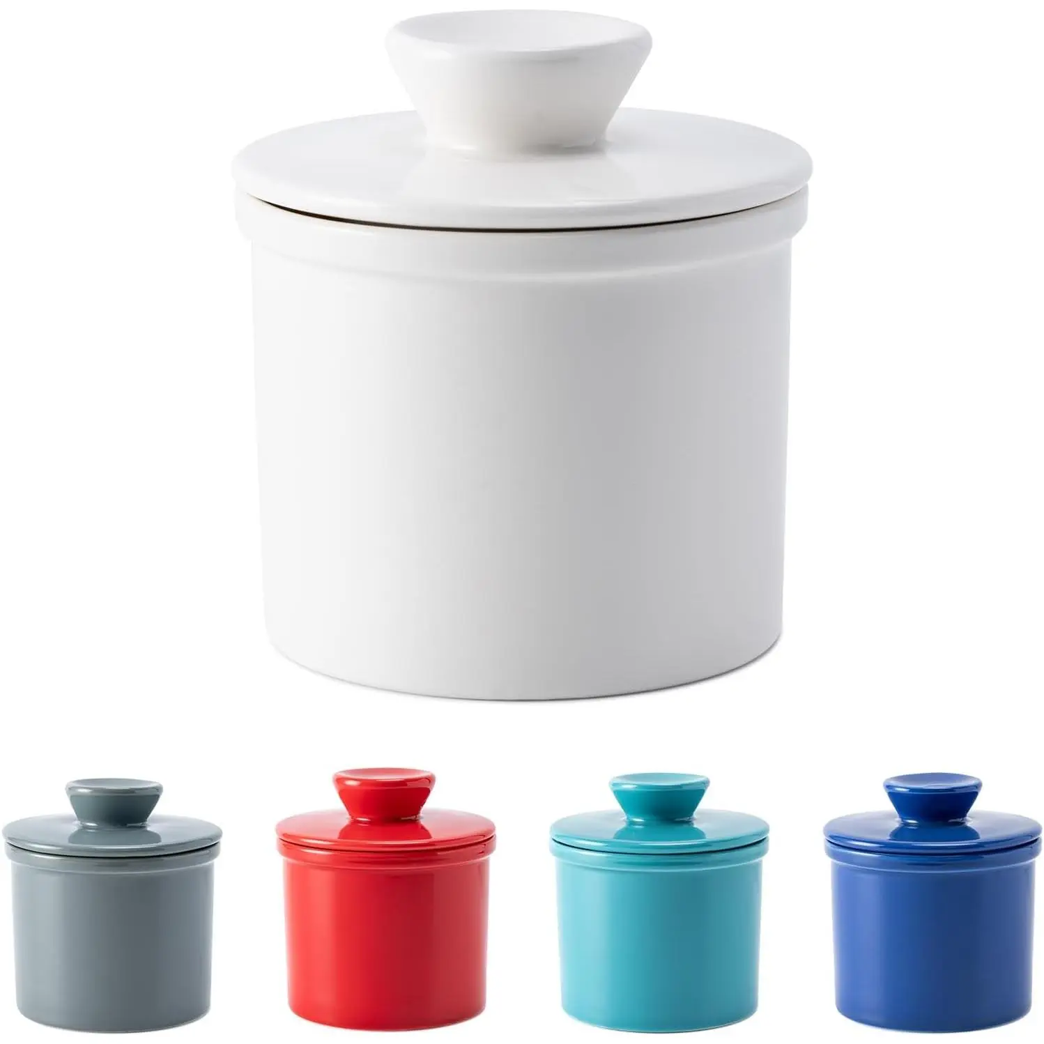Butter Crock with Lid for Countertop, Butter Dish, Butter Keeper Container | Butter Holder with Water Line, Keep Butter Soft & Spreadable, Ceramic Material, French Style, Kitchen and Home Decor, White
