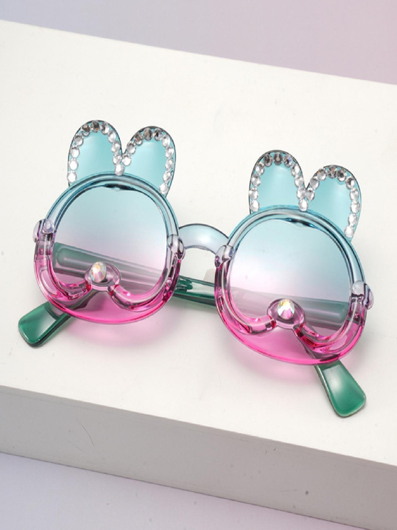 Cute Rabbit Rhinestone Sunglasses, Bow Heart Frame, Gradient Lens, Fashion Casual, Beach Wear, Multiple Colors Available