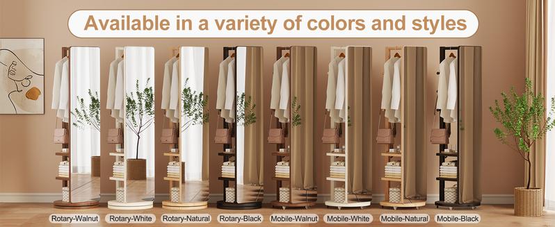 【HOT】Full Length Mirror,Full Body Mirror Solid Wood Floor Mirror with Coat Rack, Full Length Mirror with Stand Long Mirrors for Bedroom,Living Room, Multifunctional, Space Saving