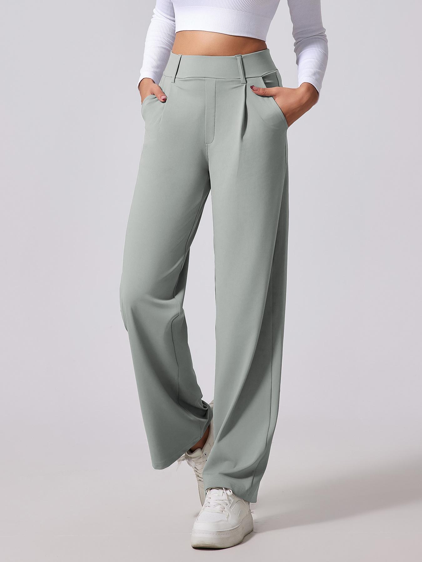 Women's Solid High Waist Trousers, Casual Comfy Trousers for Work Office Business, Ladies Bottoms for All Seasons, Casual Loose Pants